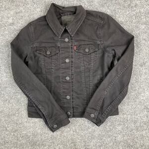 Levi's Trucker Jacket Womens Size XS Black‎ Denim Button Front Fitted Casual